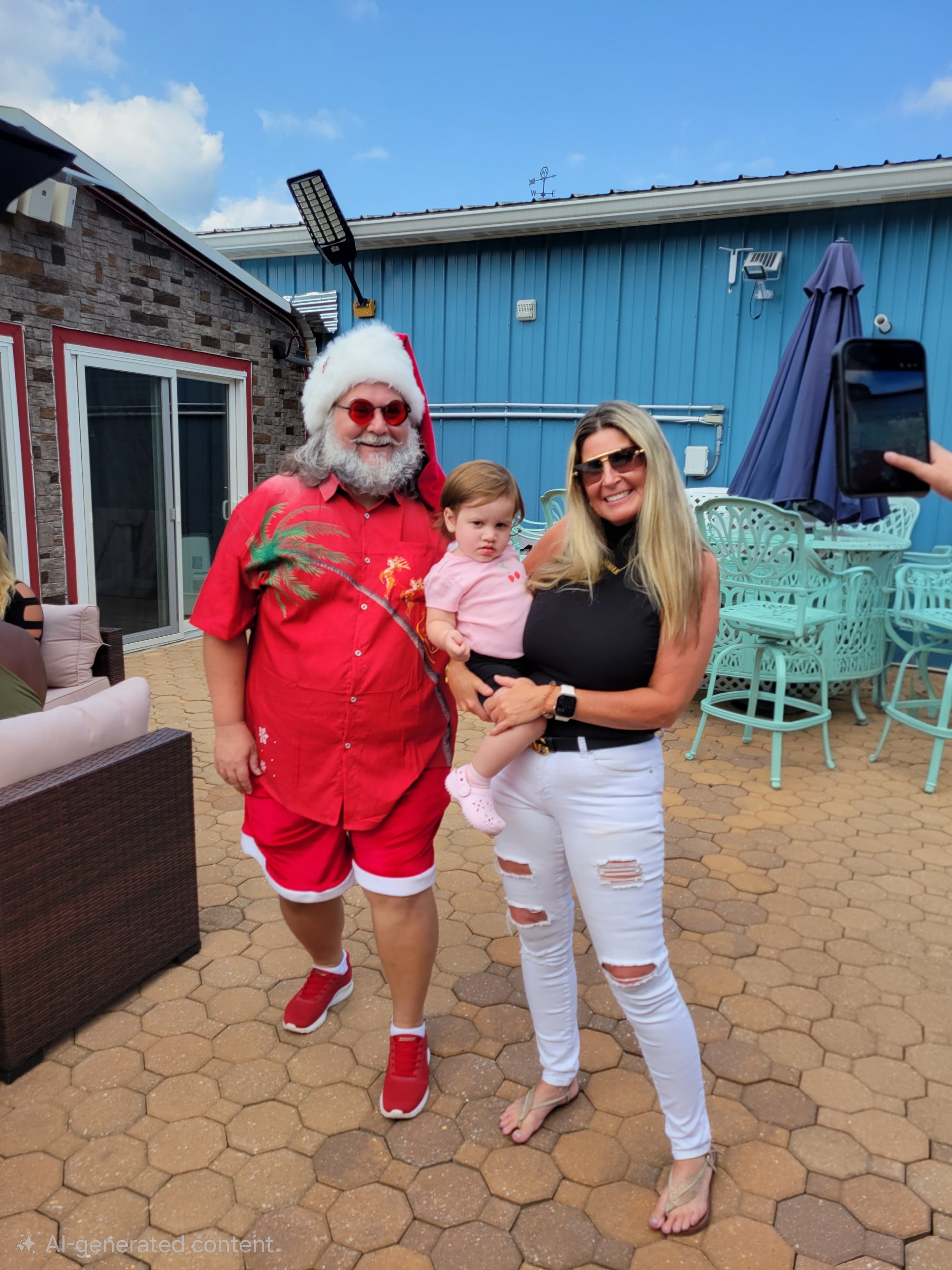 Cape May County Santa with a mother and baby at an outdoor patio event